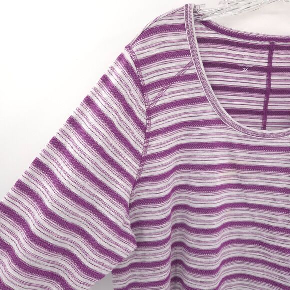 T by Talbots striped long sleeve shirt Size 2X purple textured knit scoop neck - Picture 2 of 7